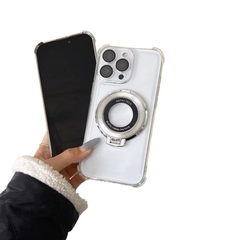 Fashion Plating Kickstand Case for iPhone 17 16 15 14 11 Pro Max With Holder Stand Shockproof Bracket Cover for Magsafe