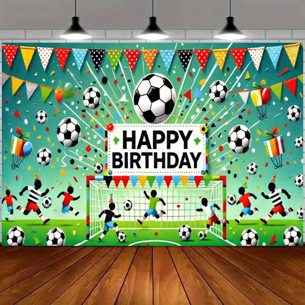 Green and blue football themed birthday decoration banner Backdrop, football field children birthday party photography Backdrop