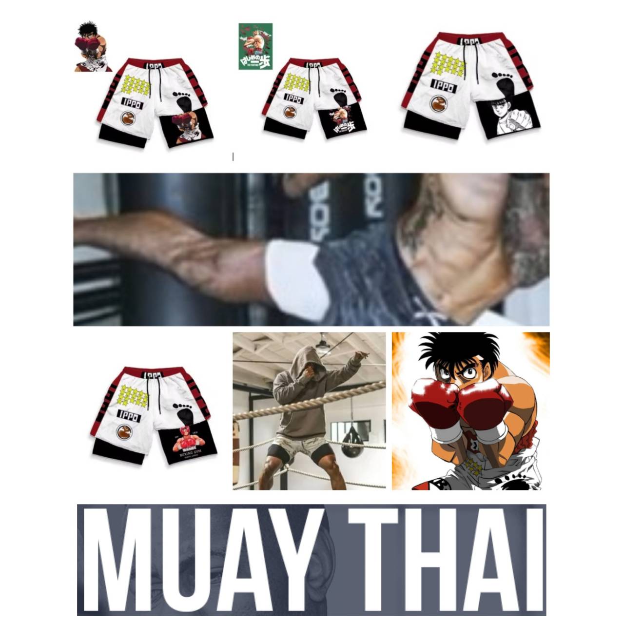 Anime IPPO Muay Thai Kick Boxing MMA Arti Marziali Miste Pantaloncini Anime Uomo Donna Unisex Doppio Strato Asciugatura Rapida Traspirante Sport Pales