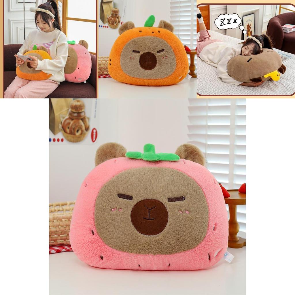 Adorable New Cartoon Capybara Plush Pillow Soft Cushioned Toy In Brown Pink Orange