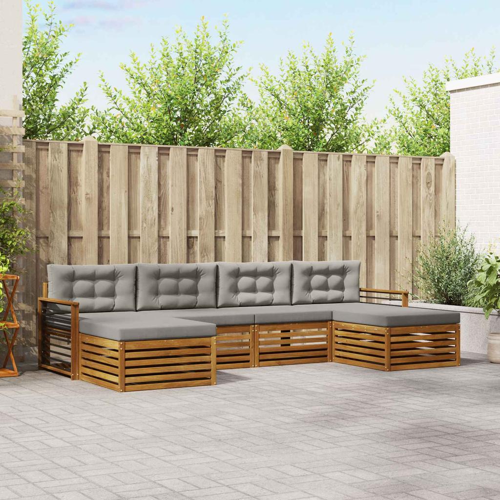 Outdoor Sofa Set 6 Pcs Natural and Light Grey Solid Acacia Wood
