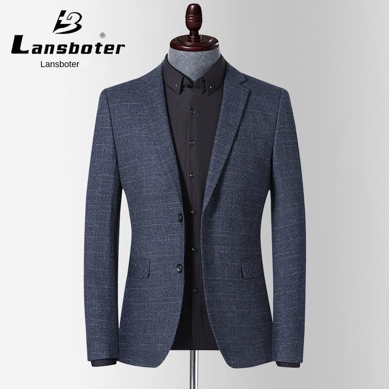 

Lansboter, новый мужской костюм на весну и осень, корейская версия, маленький мужской костюм без железа, повседневный одинарный западный костюм