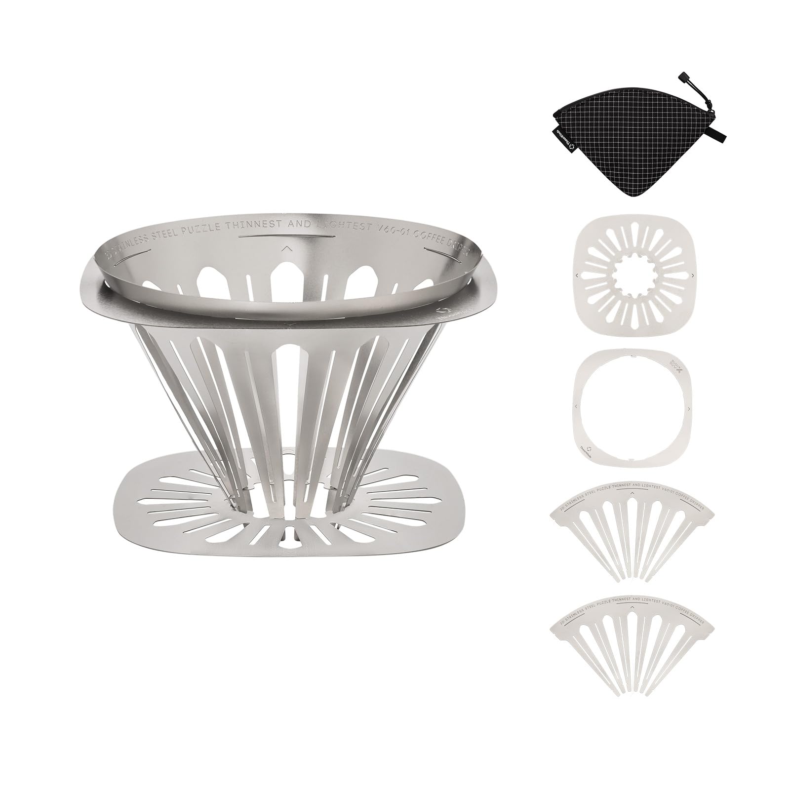 

Thous Winds Coffee Stainless V60 Outdoor Includes Storage Bag Dripper, Compact, Foldable, Ultra-Lightweight, 33g, Steel, Compatible, Camping,