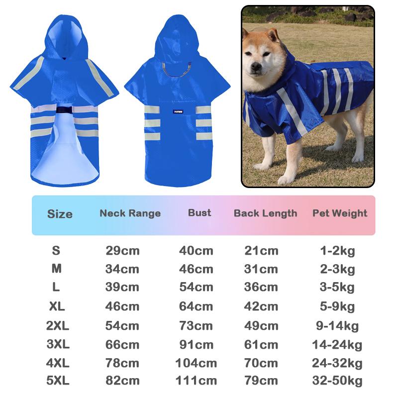 Dog Raincoat Hooded Cloak Waterproof Poncho with Reflective Stripes Rainy Day Outdoor Cloak Style Hooded Dog Raincoat