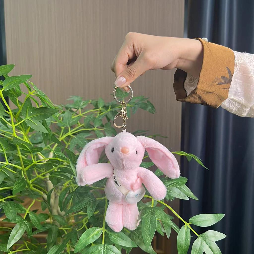 Longeared Bunny Delightful Plush Toy In Pink White And Brown For Keychain Stylish