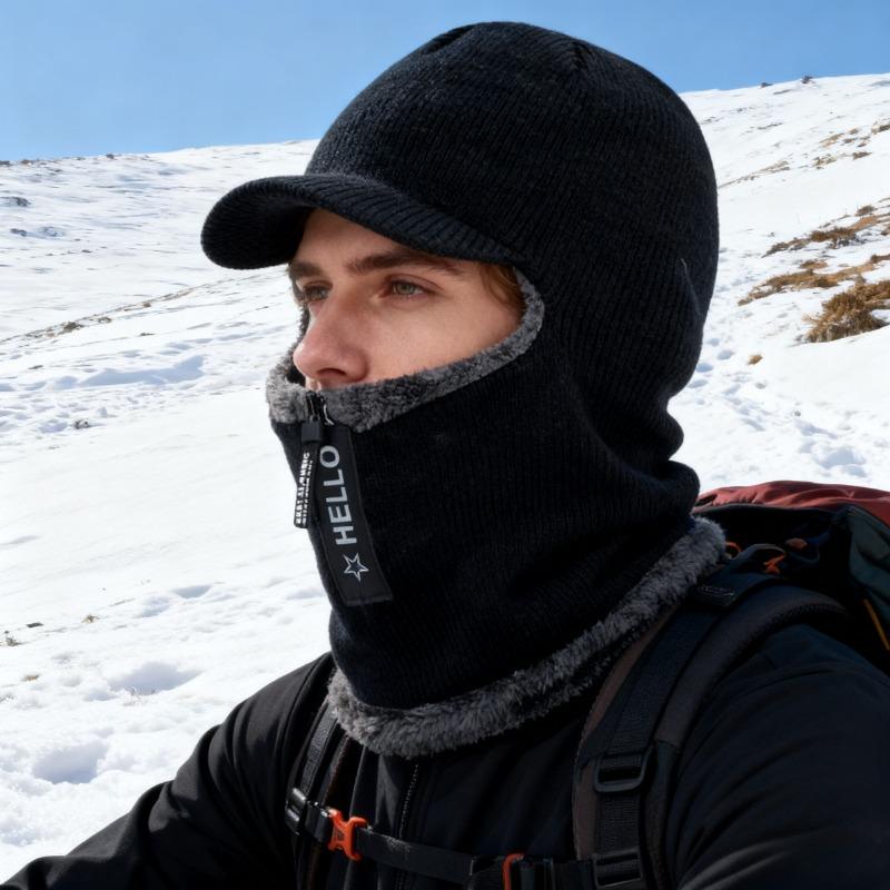 Winter New Men Warm Wool Knitted Hat Cap Visor Beanie Ear Protection Cycling Bicycle Outdoor Windproof Thick Cozy Scarf