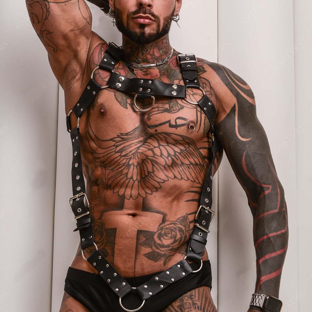 Men Sexy Leather Vest Bondage Lingerie Gay Harness Adjustable Body Chest Harness Full Body Bdsm Strap Belt Exotic Accessorie