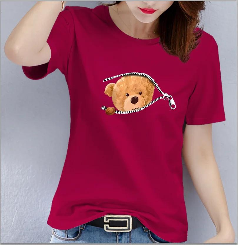 Bear Graphic Print Tshirt Teddy Bear Short Sleeve Crew Neck Casual Top  Womens Clothing Oversized  T Shirt Tops  Harajuku