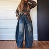 Wide Leg Pants Women Vintage Denim Jeans Punk Style Loose Trousers Stretch Mid Waist Washed Distressed