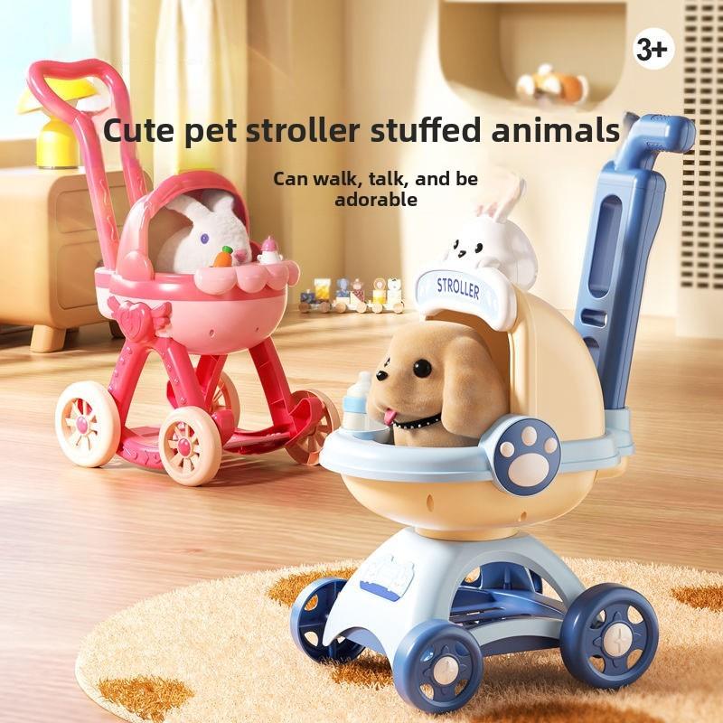 Childrens Plush Bunny Toy With Electric Push Cart For Babies And Toddlers
