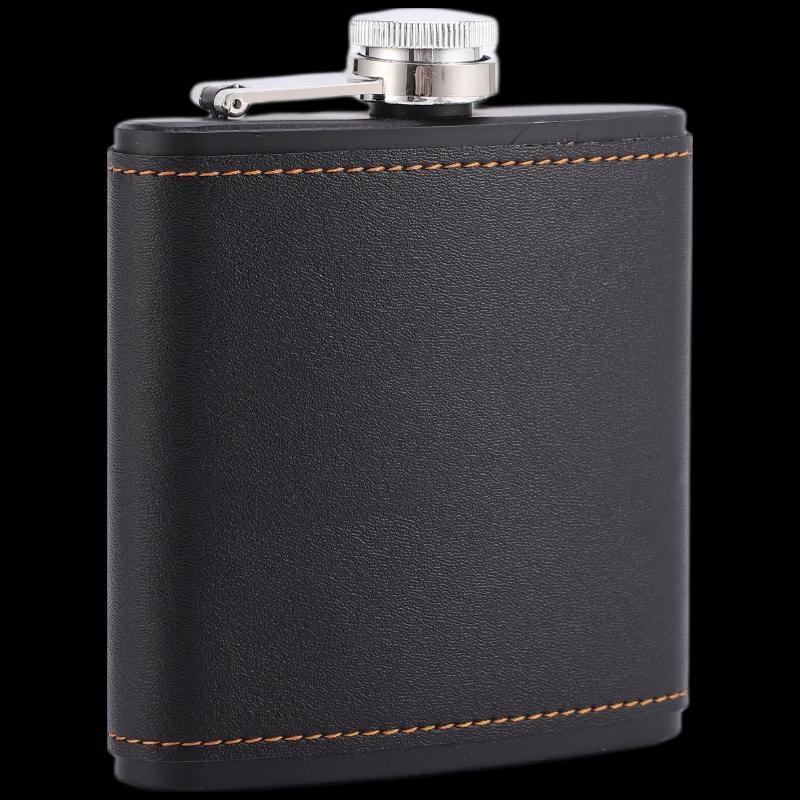 Cool Black Retro 6oz Hip Flask with Faux Leather Cover