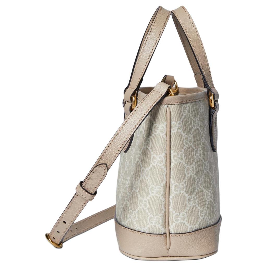 Gucci Ophidia Abnehmbarer Schultergurt Doppel G Logo Canvas mit Lederbesatz Mini-Schultertasche Crossbody-Tasche Damenhandtaschen Beige Weiß 811716-FAA4G-9897