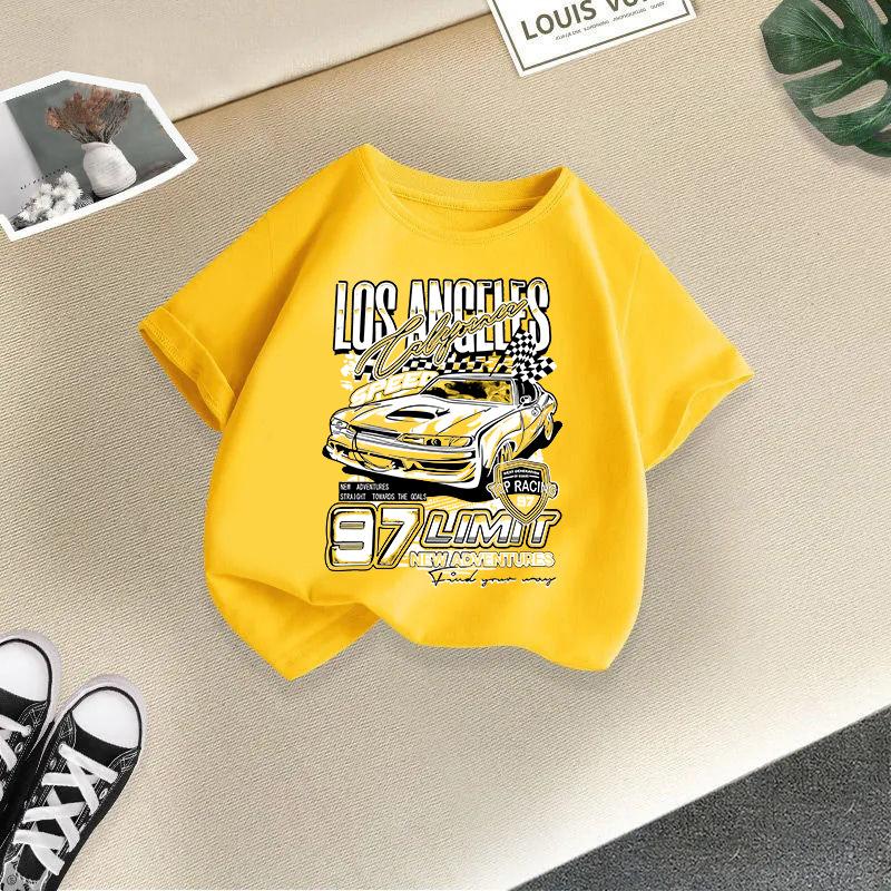 Children T-shirt Car Printed Kids 100% Cotton Tops 2-13Y O-Neck Short-sleeve T-shirt