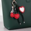 Heart-shaped Mirror Cherry Leather Keychain Bag Accessories Cat Cherry Bag Pendant  Birthday Gift