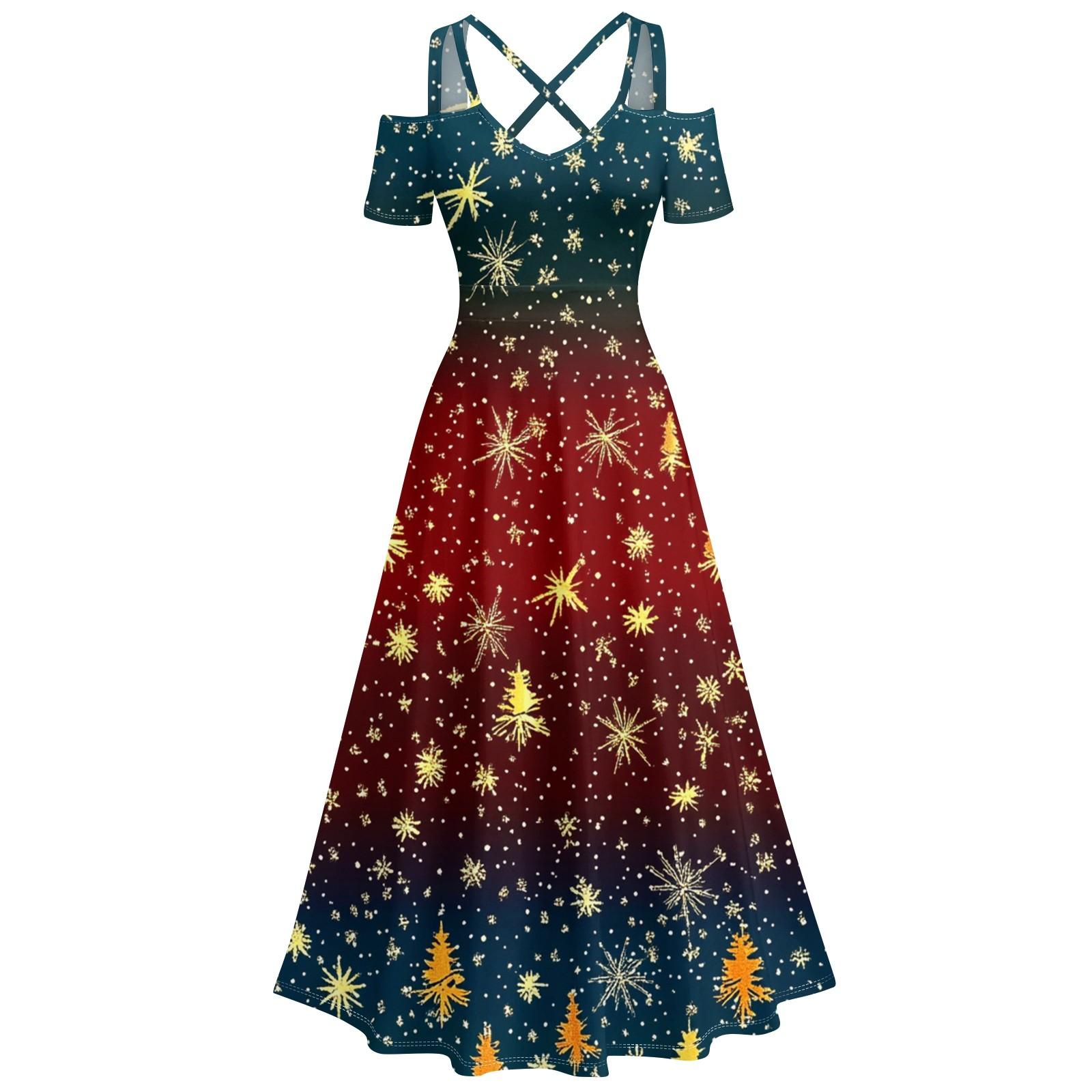 Ladies  Casual And Fashionable Print Sexy Suspender Retro Dress Big Swing Dress XXXL