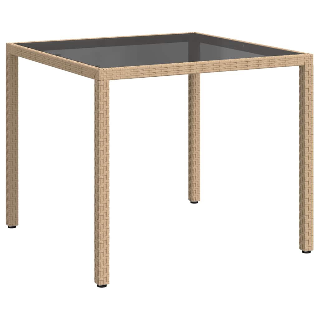 VidaXL Gartentisch 90x90x75 cm Gehärtetes Glas Poly Rattan Beige