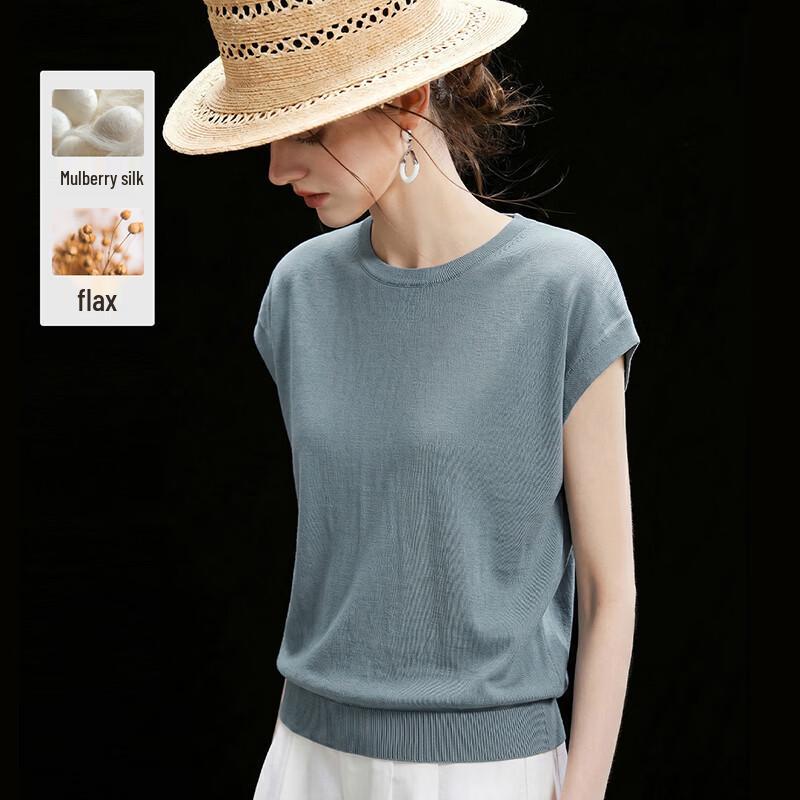 Wudao Women s French Minimalist Silk-Linen Knit Sleeveless Top M