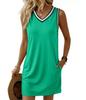 2026 Women's Color Block V-Neck Sleeveless Dress - Cross-Border E-commerce Collection