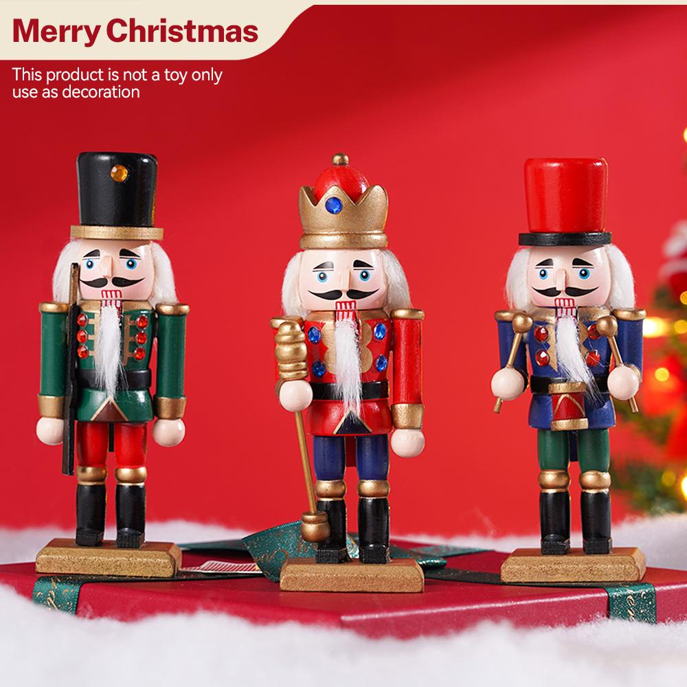 15cm Christmas Nutcracker Decor Solid Pine Wood Soldier Doll Handcrafted German-Style Ornament Xmas New Year Party DIY 3Pcs