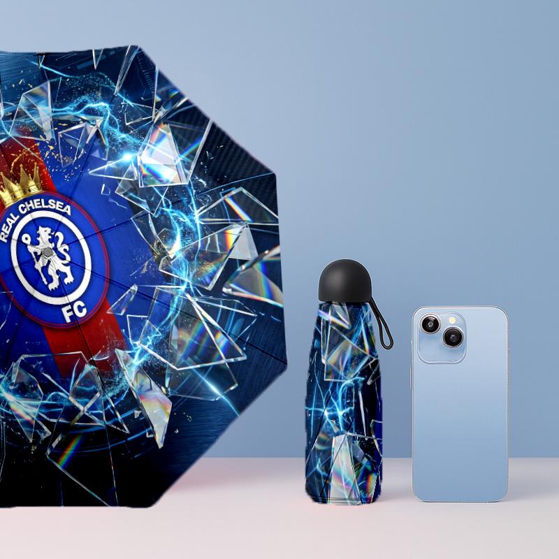 Chelsea FC Pattern Printed Mini 5 Folds 8 Ribs Compact Umbrella Windproof Waterproof Lightweight Portable Folding