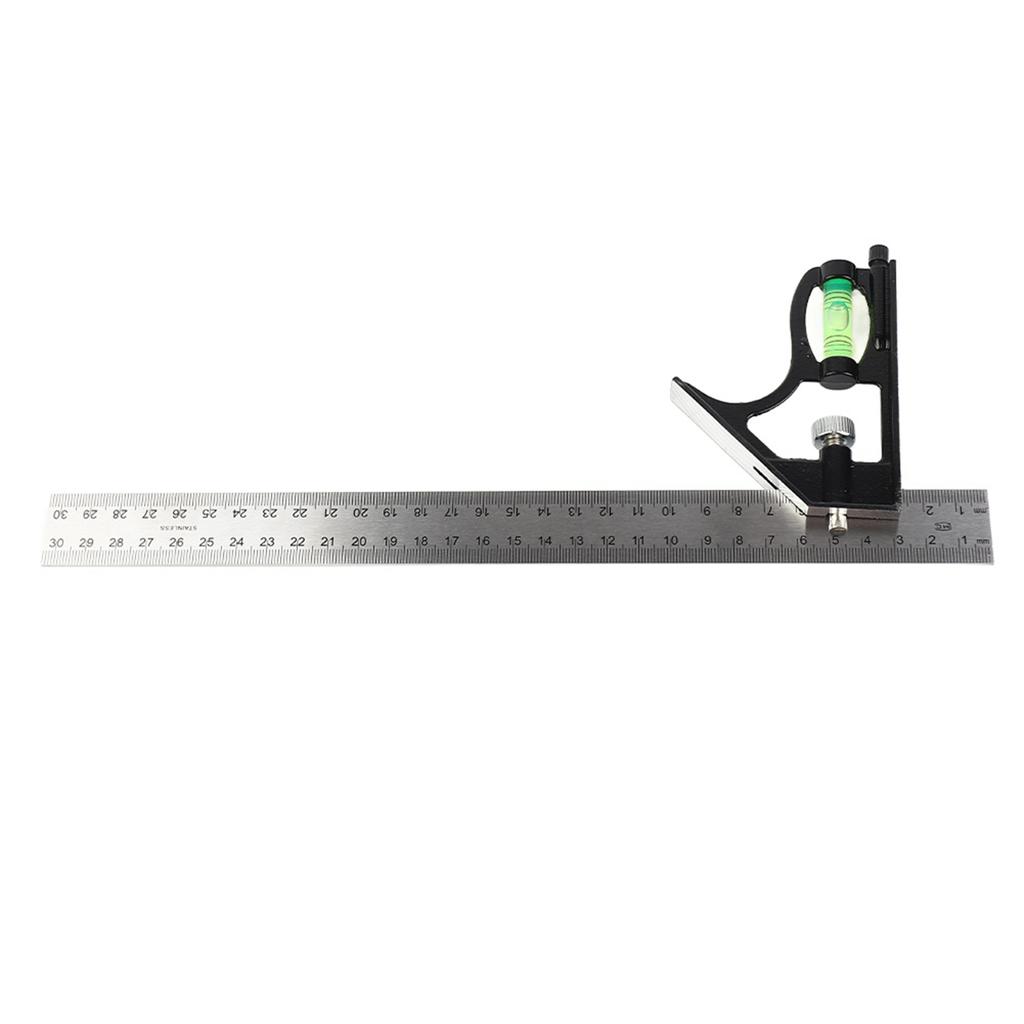 300mm Adjustable Combination Square Angle Ruler 4590 Degree with Bubble Level