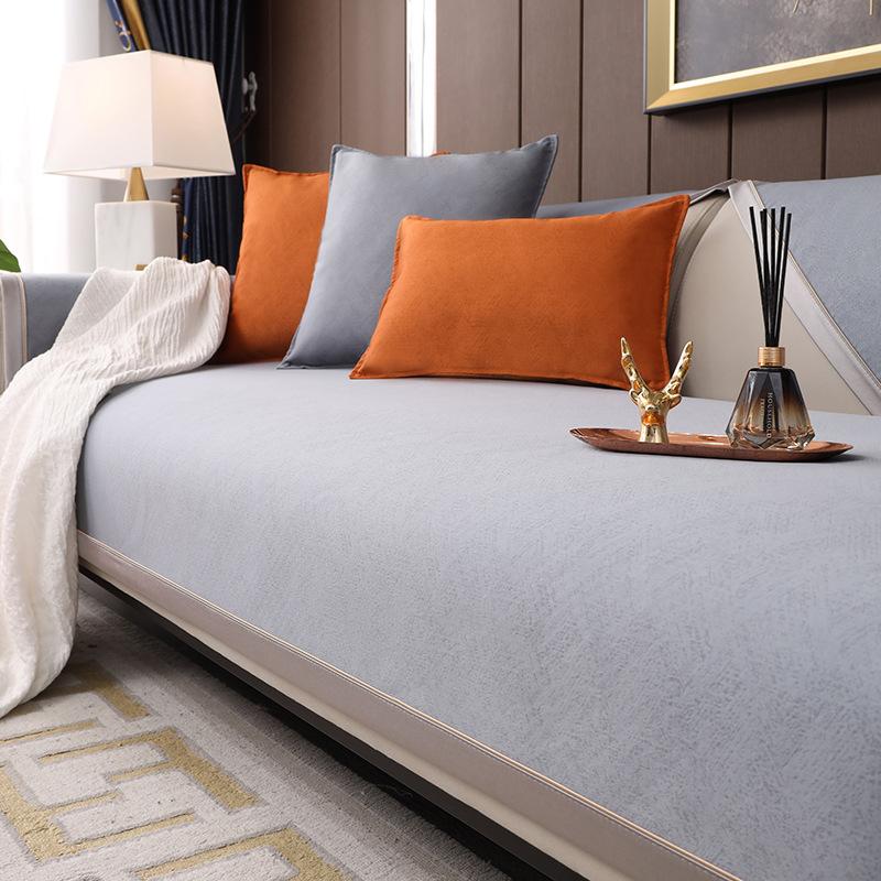 Modern Sofa Cover Gray Wide Edge Solid Color Anti-slip Combination Sofa Cushion Cover Living Room Furniture Dust Protection