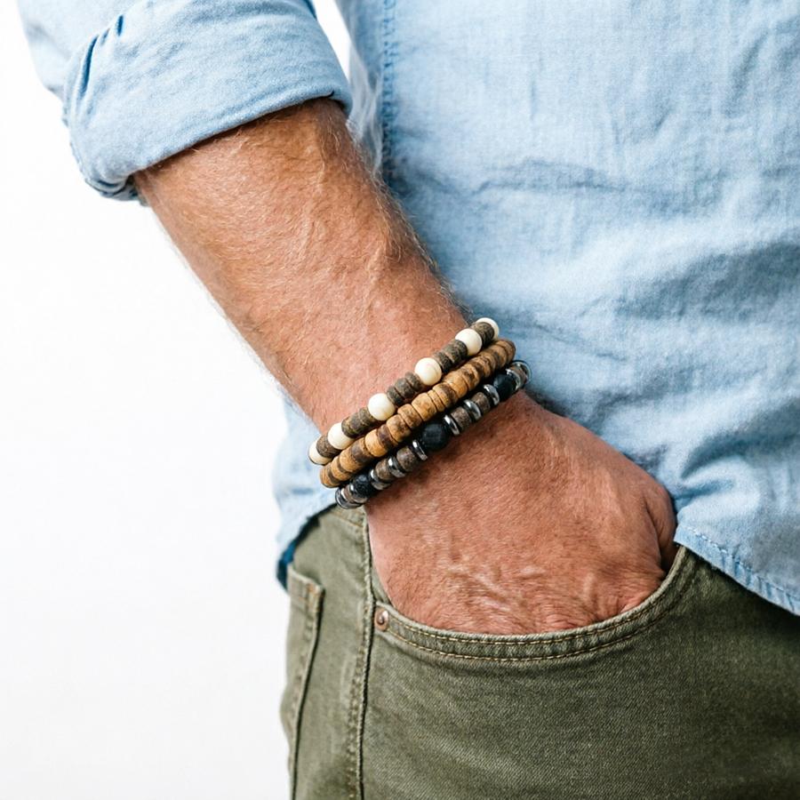 Herren Mehrschichtiges Lavastein Holz Perlenarmband Set Natürliche Kokosnussperlen Heilendes Armband Lässiger Schmuck Perfektes Geschenk Für Ihn