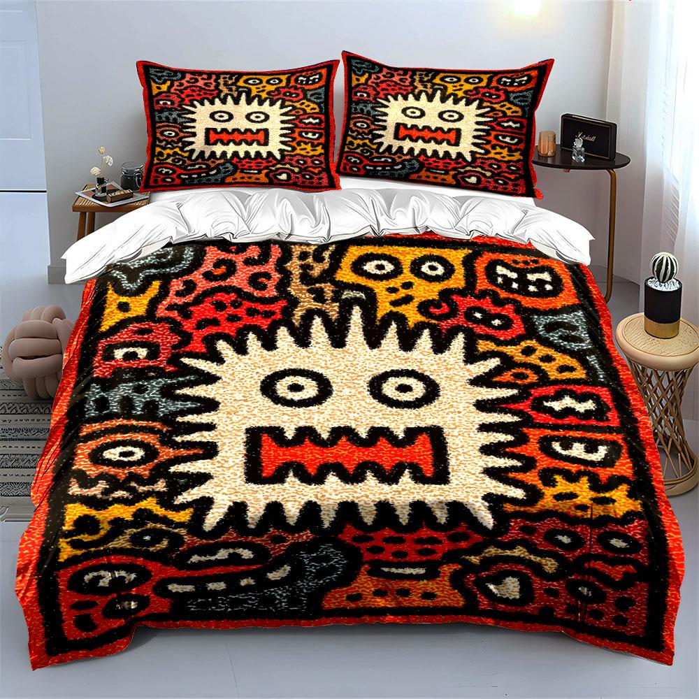 Quirky monsters with colorful background Print Bedding Set 1 Duvet Cover 2 Pillowcases for Adult and Children Luxury Gift
