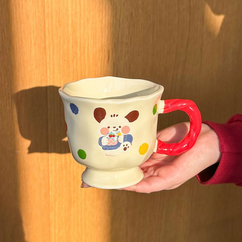 Birthday Gift for Girls, Cute Polka Dot Pacha Dog Goblet, High-value Ceramic Mug, Gift Box