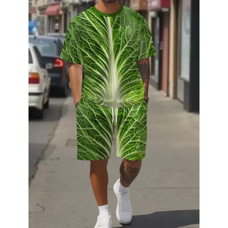 

Men s digital print crew neck short sleeve suit 6XL