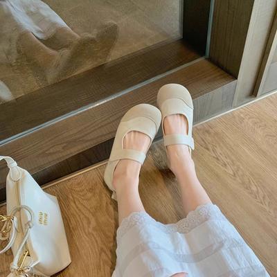 Sheepskin Version~ Soft Cute Round Head Versatile Lazy Velcro Word with Mary Jane Shoes Women's Spring and Summer