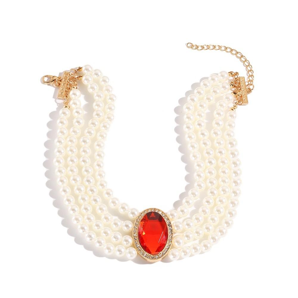 Palace Multi Elegant Layered Simulated Pearl Gemstone Necklace Accessory Neck