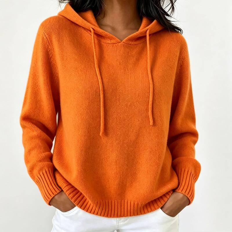 Hooded Knitted Hoodie Women's Autumn/Winter Hoodie Drawstring Pocket Sweater Women's Casual Solid Color Women