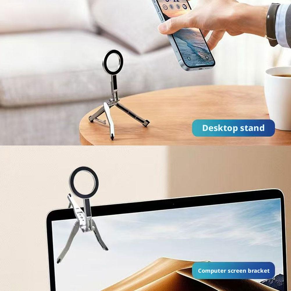 Foldable Phone Tripod For iPhone 16 15 14 Portable Dual-sided Magnetic Tripod Desk Mount Phone Handle Holder Accessories