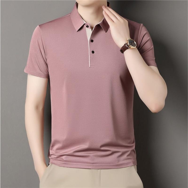 Men's Seamless Ice Silk Polo Shirt Short Sleeve Business Casual Breathable Anti-Wrinkle