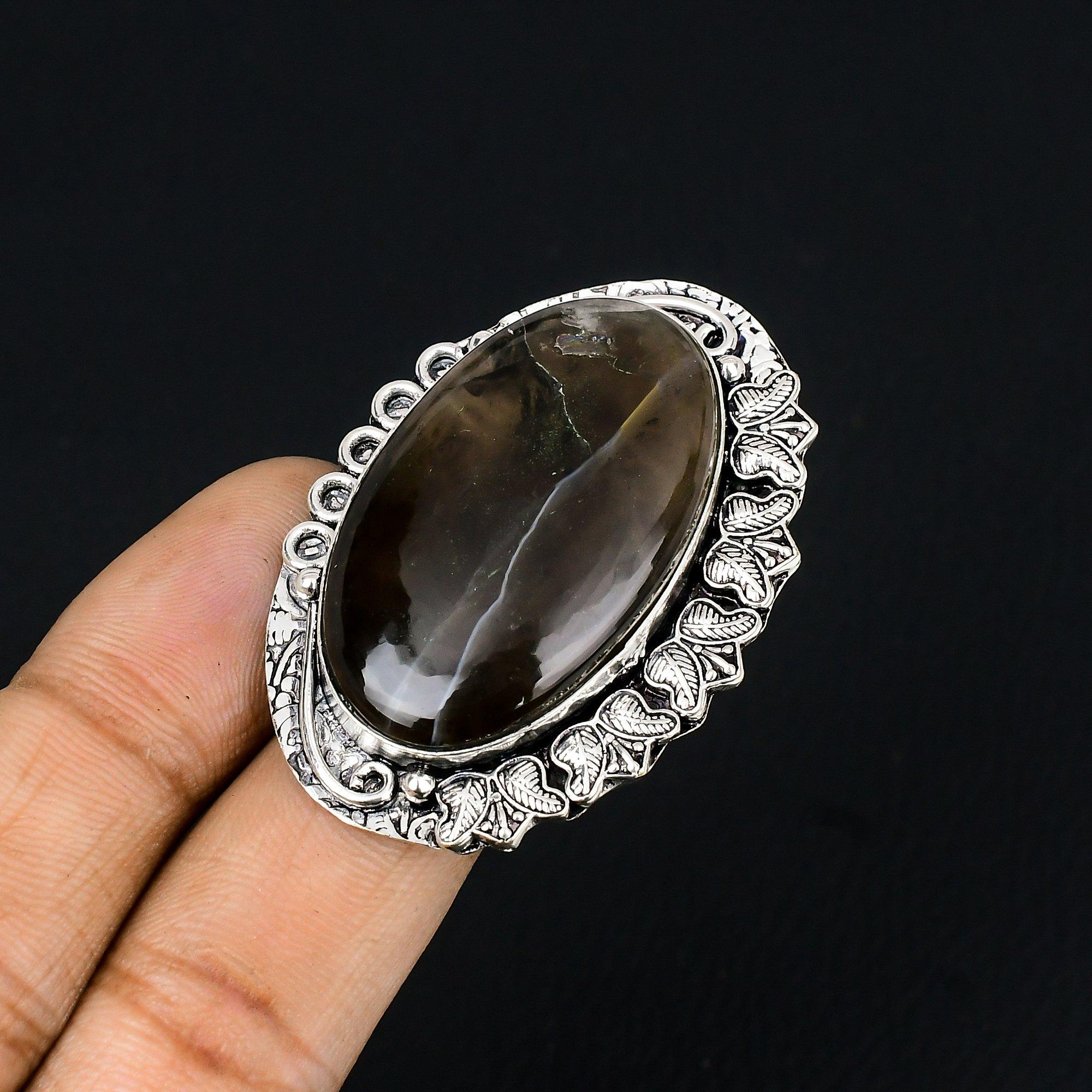 Oval Natural Montana Agate Sterling Silver New Multi Stone Ring Jewelry Size 7.5 7.5