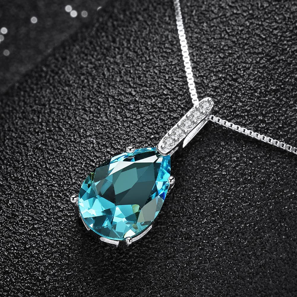 Necklace Silver Blue Drop Necklace Zirconia Large Opal Water Drop Pendant Venetian Chain 925 Silver Birthday Girlfriend Present Accessory [Rockyu]