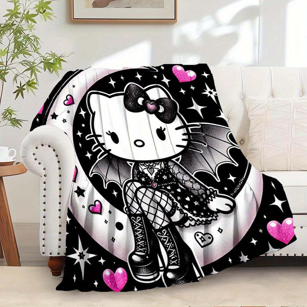 

1pc Hello Kitty Gothic Demon Design Home Flannel Blanket Blanket - Seasonal Universal Comfortable Washable Gift, Suitable for All Ages, Suit 130x150cm