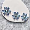 Retro Blue Flower Brooch with Gradient Zircon and Pearl Corsage.