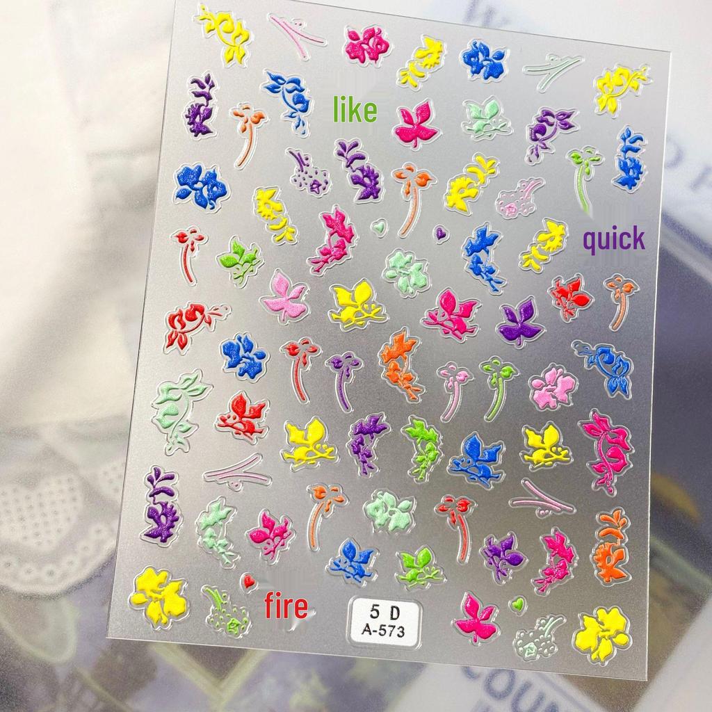 5D Floral Spring Nail Art Stickers: Embossed Pastoral Flower Decals for DIY Manicure