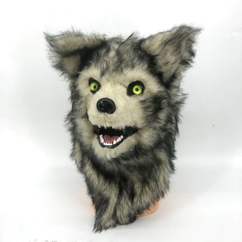 

Realistic Wolf Scary Horror Mask with Moving Halloween Costume Mask, Mouth, Animal-themed (Wolf) [Product Code] серый