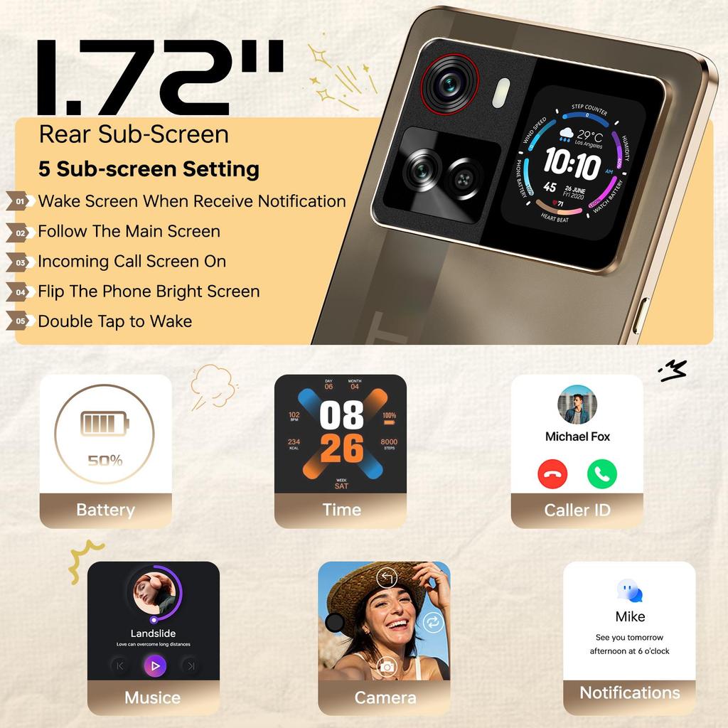 CUBOT X100 Smartphone 5G Android 15, 6.88'' HD+ 120Hz, 16GB+256GB, MTK 7025, 64MP+16MP, 5100mAh/33W, 1.72" Rear Display, 5G Dual SIM/NFC/Dual Speakers