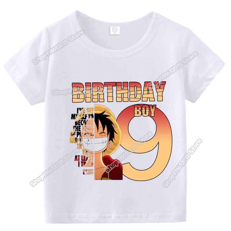 Anime One Piece Boy Number T Shirt Luffy Birthday Clothes Children Short Sleeve Tee Shirts Cartoon Print Summer Toddler Tops