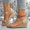 Luxury Silver Glitter Butterfly Wedge Heel Sandals Transparent Pvc Strap Cover Heel Sandals Women Dress Party Shoes
