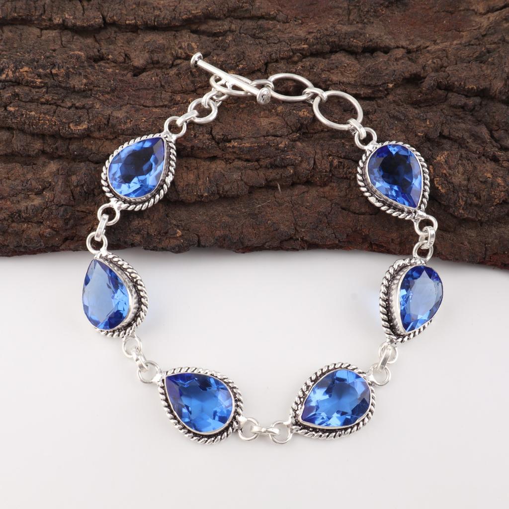 Rare Tanzanite Gemstone 925 Sterling Silver Jewelry Handmade Boho Bracelet 7-9" RB-18-1
