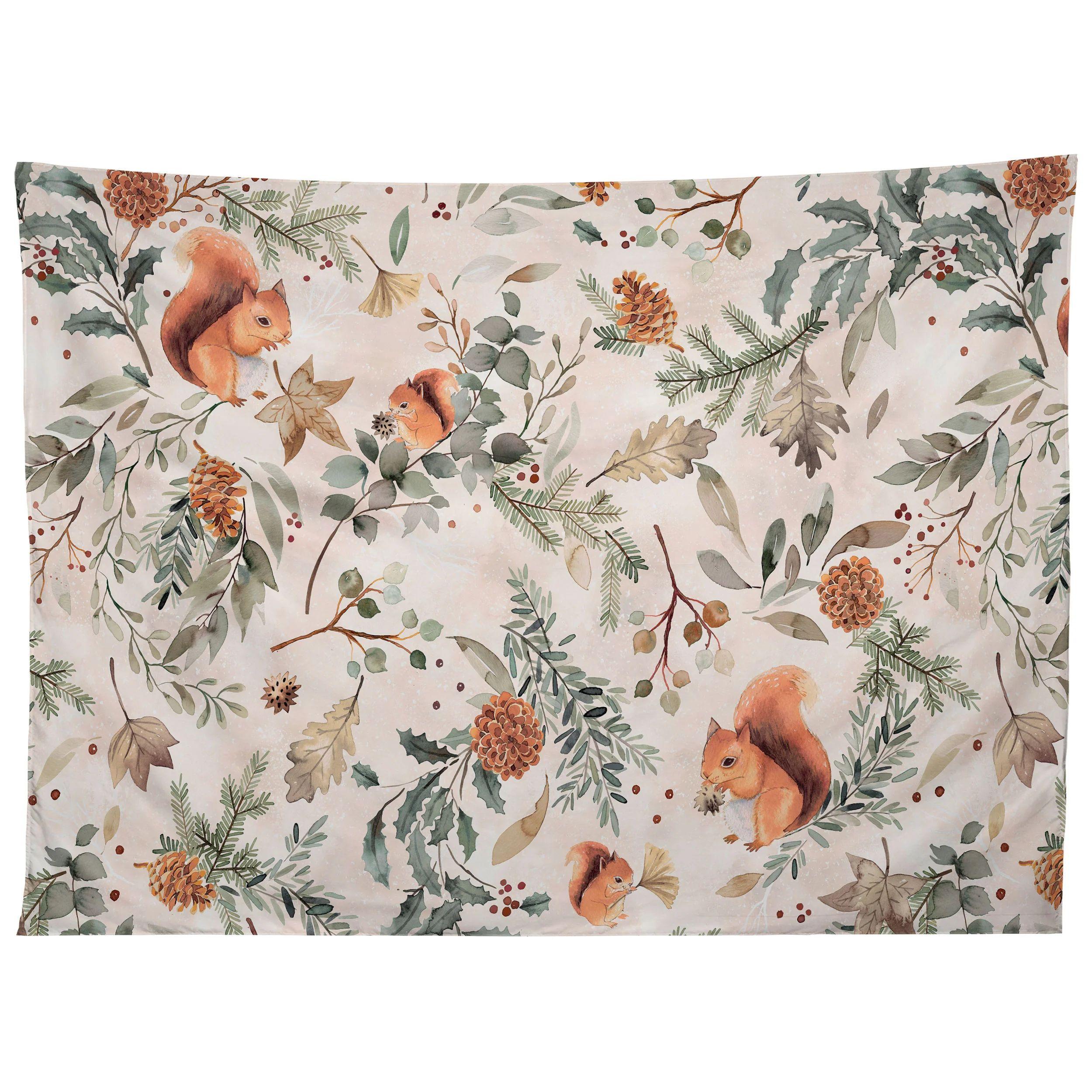 Squirrel Tapestry Winter Botanical Festival 75x100