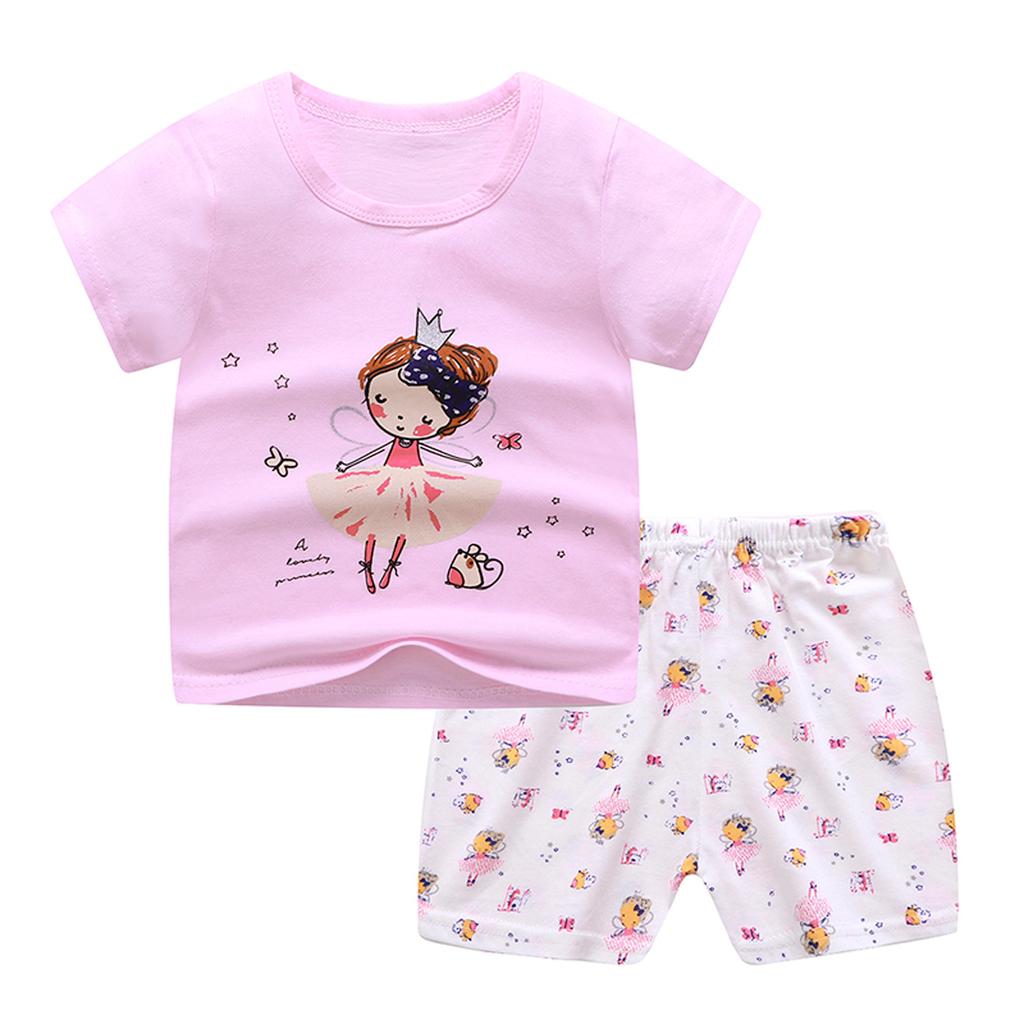Toddler Baby Boys Girls Short Sleeve Cartoon T-Shirt+Shorts Outfits Set 0-3Y