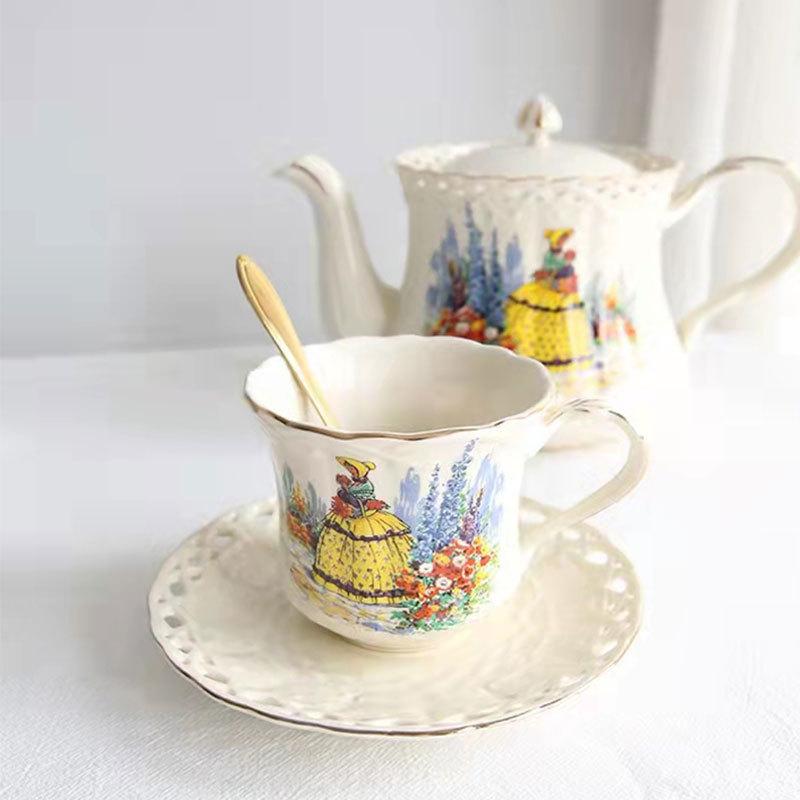 BRCeramic Black Tea Cups Saucer Retro Afternoon Tea Coffee Cup Teapot Saucer Sets Couple Mug Set Home Creative Drinkware Mug GiftEY