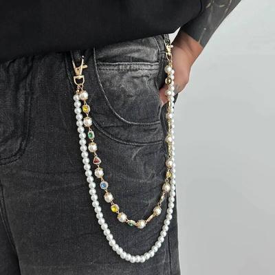SHIXIN Prachtige Luxe Jeans Broek Ketting Riem Voor Mannen Vrouwen Hip Hop Imitatie Parel Kleurrijk Strass Taille Ketting Sleutelhanger