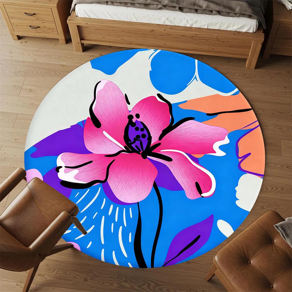 1pc Flower Pattern Round Chair mat office Area Rug - Non-Slip, Floor Mat for Office, Bedroom, Ideal home decor gift p0105061